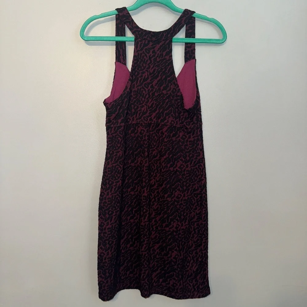 EUC Free People Rose Wine Leopard Jersey Mini Bodycon Tunic Party Dress Medium - Picture 4 of 5